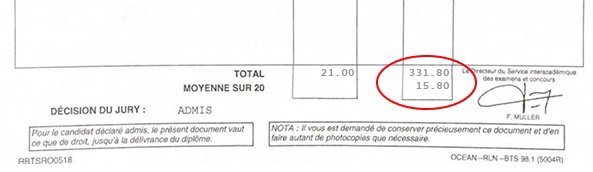 Bulletin relevé de notes de  pour son BTS IC